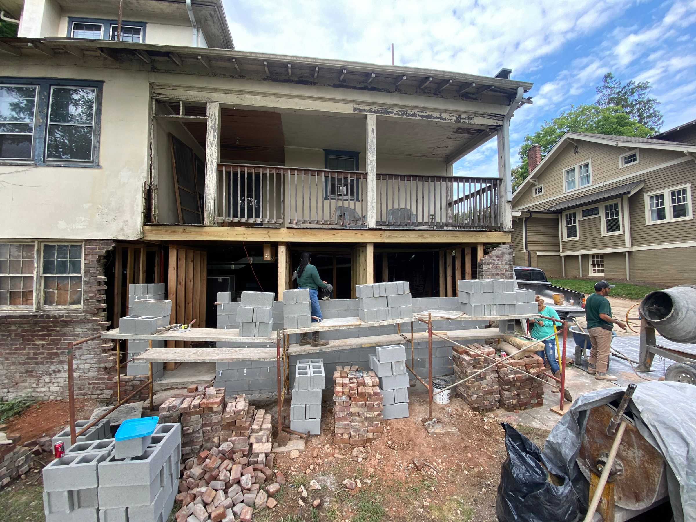 Construction of new CMU rear foundation wall