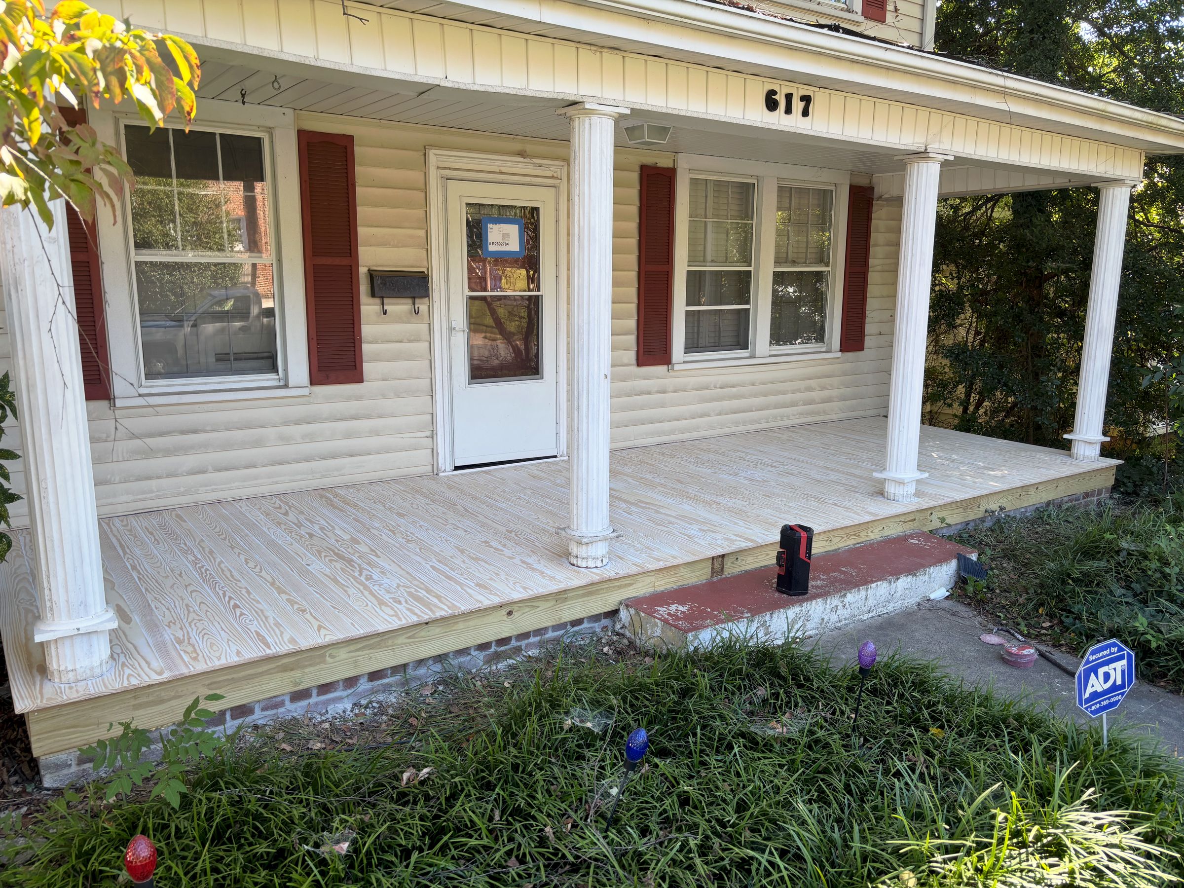 Flooring installed on front porch of older home